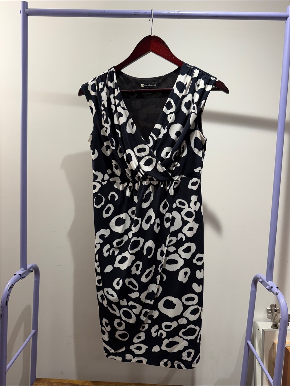 Valerie Bertinelli Black & White Faux-Wrap Midi Dress